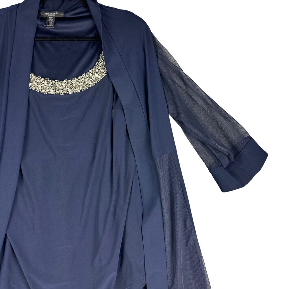 R&M Richards Jacket Cardigan Women 16W Blue 2 Piece Set Embellished Neckline NWT - Picture 6 of 12